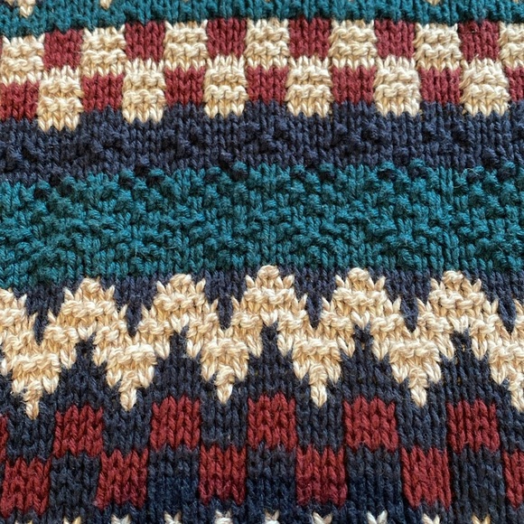 Roundtree 3D Heavy Cotton Textured L/S Crew Neck Sweater Navy Red Cream Green L - Picture 2 of 11